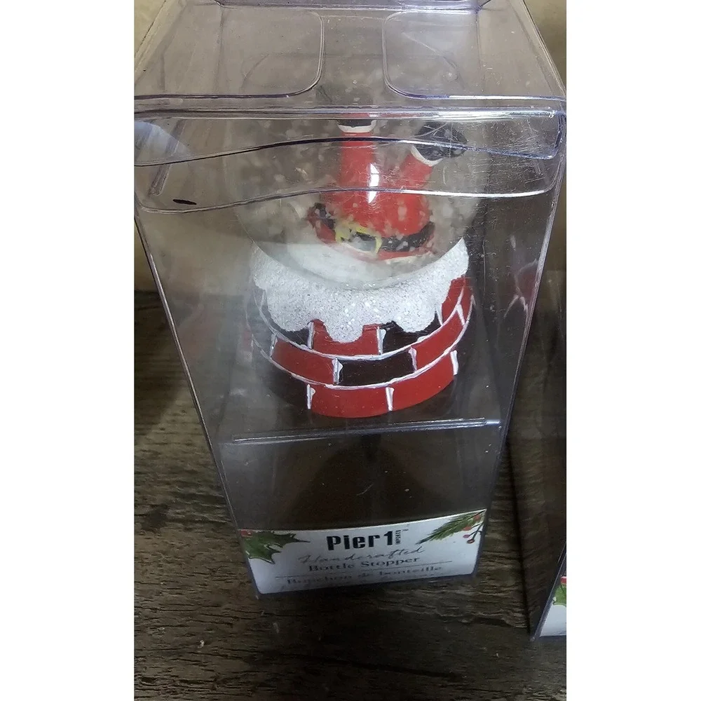 Pier 1 Imports Upside-down Santa Snowglobe Wine Bottle Stopper NIB Set Of 2